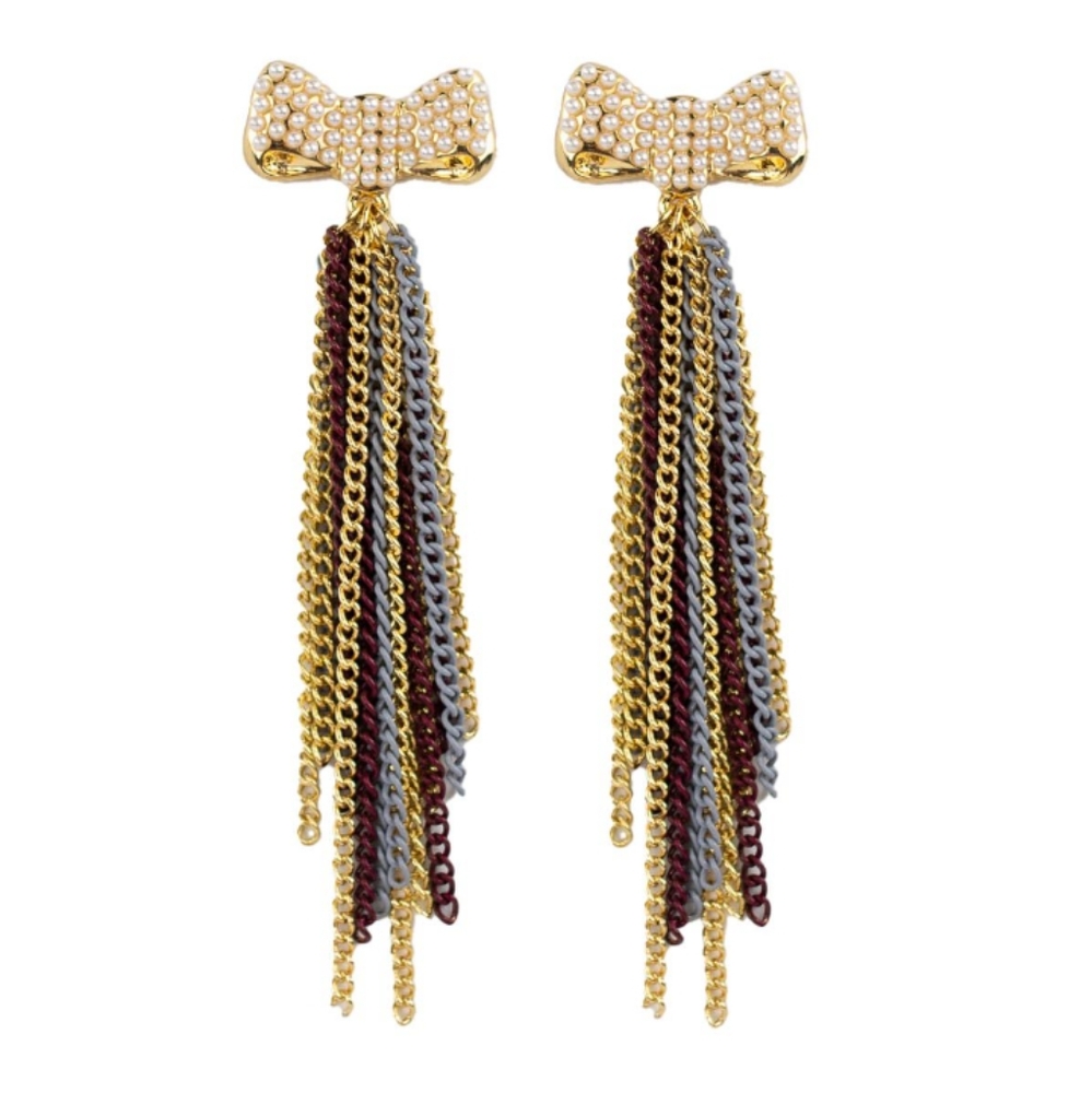 Bow Dangle Earrings in Maroon